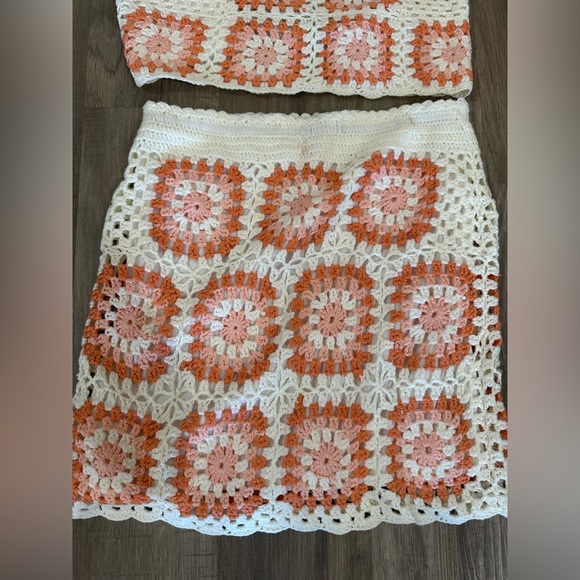 Pink Lily| size medium| pink & orange squared away crochet tank and skirt set - Picture 6 of 11